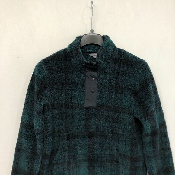 Eddie Bauer Women 1/4 Snap Button Fleece Sweater Size Medium Green Plaid B286 -9 - Picture 11 of 15